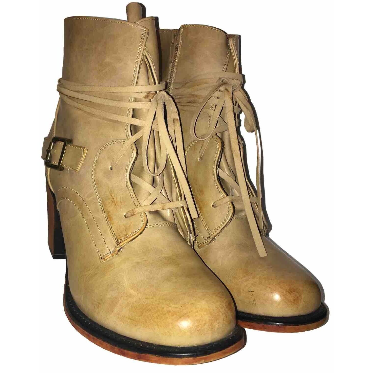 Vintage 93 Brand Womens Boots Khaki Beige Bianca Size 10 Boho Y2k Cottagecore